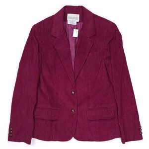Vintage Favorites Womens Burgundy Corduroy Two Button Blazer Jacket Sz 11/12 NWT